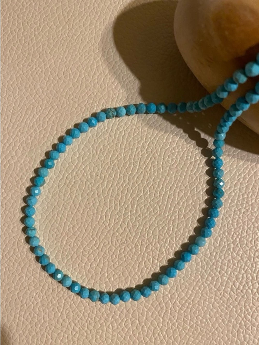 925 Sterling Silver Real Blue Turquoise Faceted Round 4mm Bead Necklace